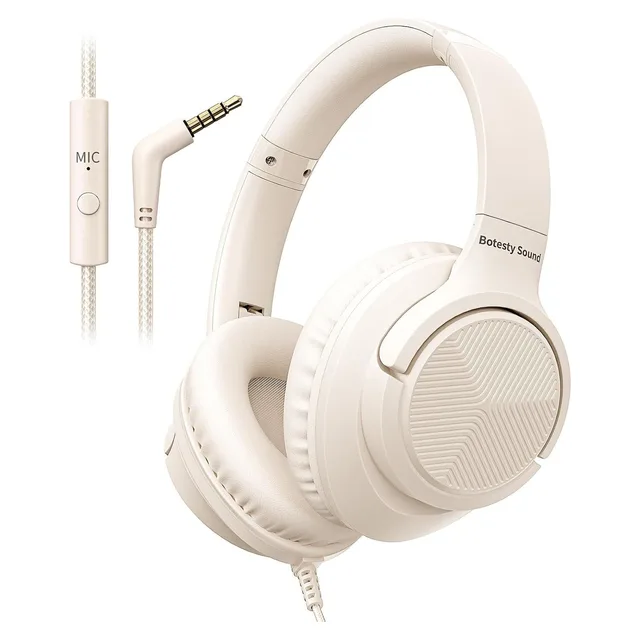 Botesty Sound Wired Headphones with Microphone (3.5 mm), Beige White