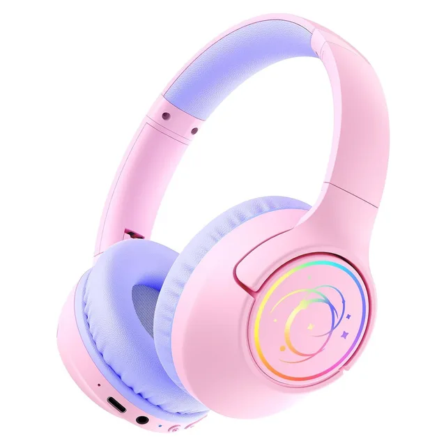Botesty Sound Kids Bluetooth Headphones with LED Lights, Pink