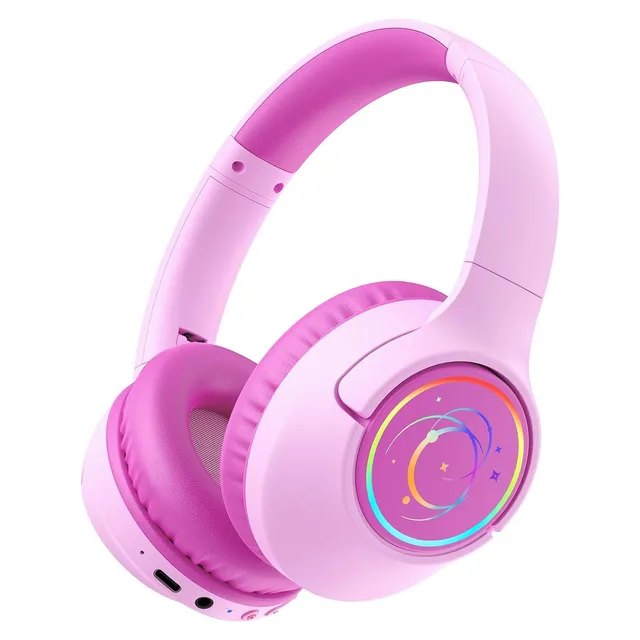 Botesty Sound Kids Bluetooth Headphones with LED Lights, Fuchsia Pink