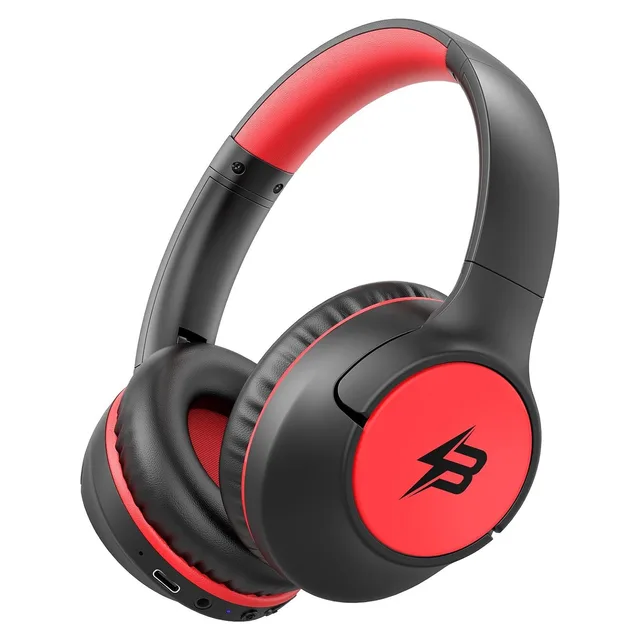 Botesty Sound Kids Bluetooth Headphones with LED Lights, Black & Red