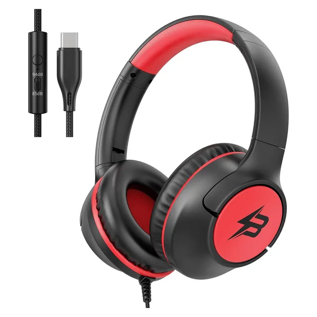 Botesty Sound Kids USB-C Headphones, 85/94 dB, Black Red